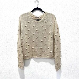 Zara‎ popcorn knit boxy tan linen chunky crew neck pullover sweater Medium
